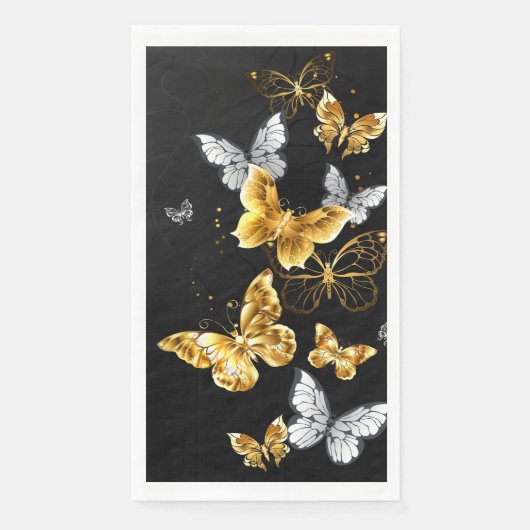 Serviette En Papier Papillons blancs et dorés (Devant)