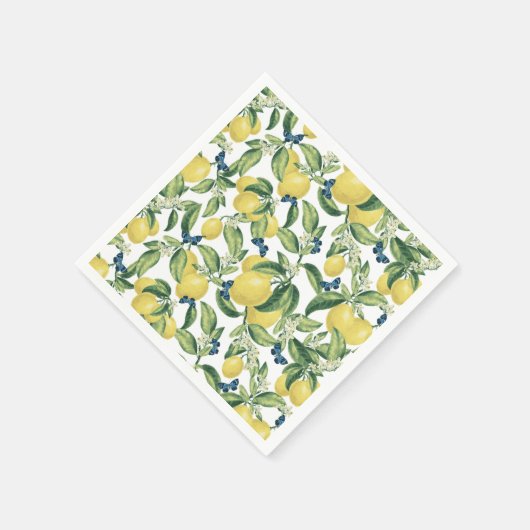 Serviette En Papier Papillons bleu citron (Coin)