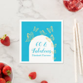 Serviette En Papier Papillons bleu or moderne Fabuleux anniversaire (En situation)