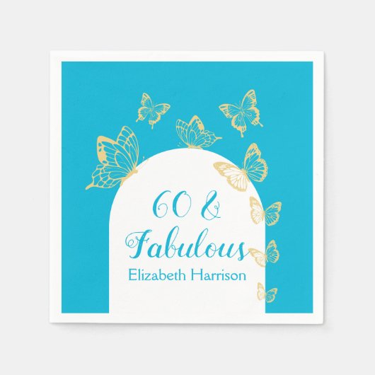 Serviette En Papier Papillons bleu or moderne Fabuleux anniversaire (Devant)