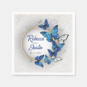 Serviette En Papier Papillons bleus et blancs Serviettes Boho modernes (Devant)