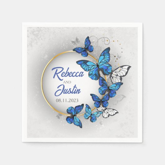 Serviette En Papier Papillons bleus et blancs Serviettes Boho modernes (Devant)