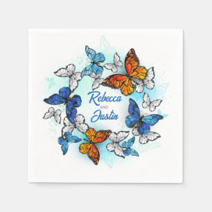Serviette En Papier Papillons bleus et orange Serviettes Moderne Bohèm