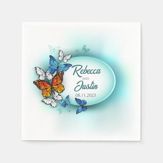 Serviette En Papier Papillons bleus et oranges Serviettes de sauce mod (Devant)