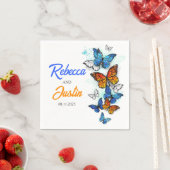 Serviette En Papier Papillons bleus et oranges Serviettes de sauce mod (En situation)