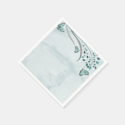 Serviette En Papier papillons bleus turquoise feuille mariage botaniqu (Coin)