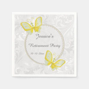 Serviette En Papier Papillons chic en damas pour la retraite