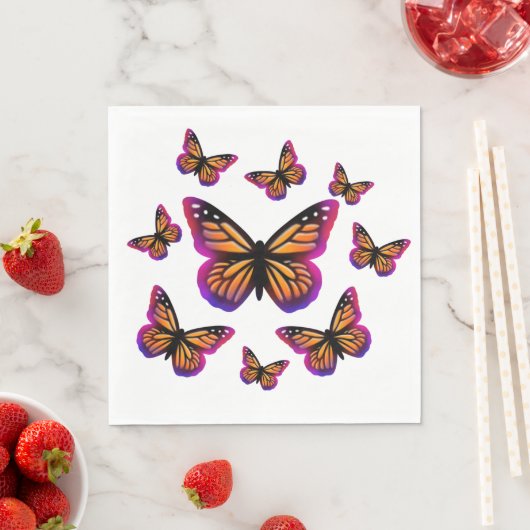 Serviette En Papier Papillons couleur aquarelle (En situation)