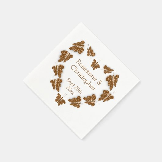 Serviette En Papier Papillons couleur chocolat Mariage design (Coin)