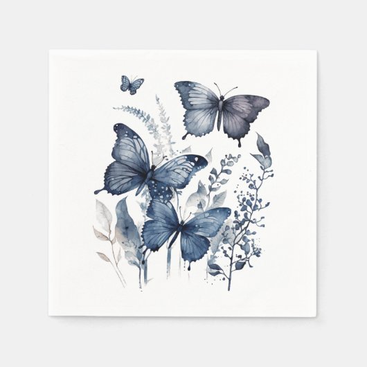 Serviette En Papier Papillons d'art Delft bleu et blanc avec fleurs (Devant)