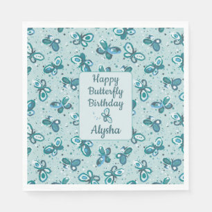 Serviette En Papier Papillons Doodle Bugs - turquoise - anniversaire.
