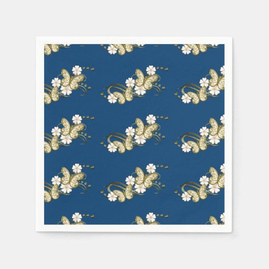 Serviette En Papier Papillons d'or modèle floral serviettes (Devant)