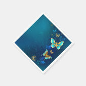Serviette En Papier Papillons d'or sur un Arrière - plan bleu (Coin)