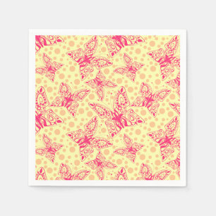 Serviette En Papier papillons en dentelle pourpre sur pois jaune
