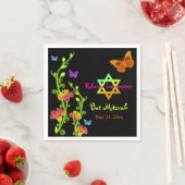 Serviette En Papier Papillons en néon & Fleurs Bat mitzvah serviettes (En situation)