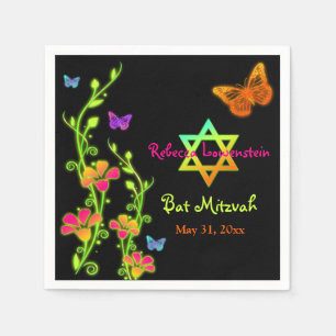 Serviette En Papier Papillons en néon & Fleurs Bat mitzvah serviettes