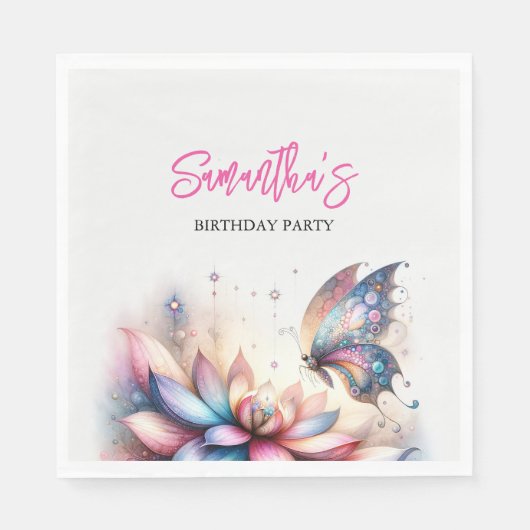 Serviette En Papier Papillons et berceuses Baby shower Aquarelle (Devant)