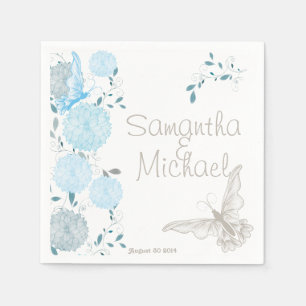 Serviette En Papier Papillons et chrysanthèmes bleus