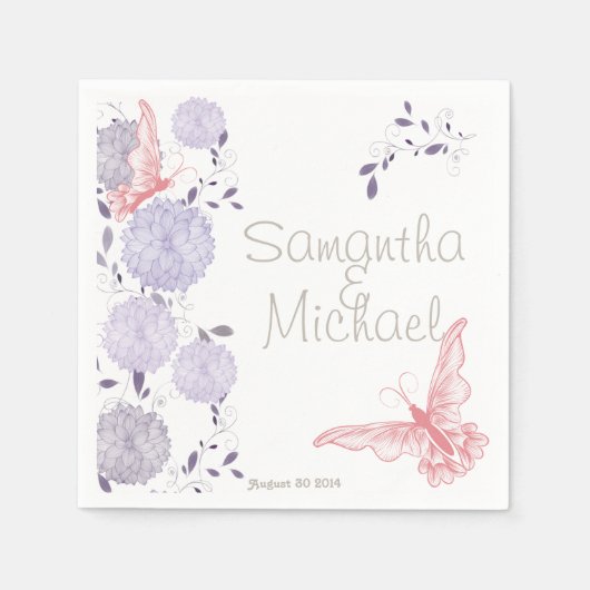 Serviette En Papier Papillons et chrysanthèmes de lavande (Devant)