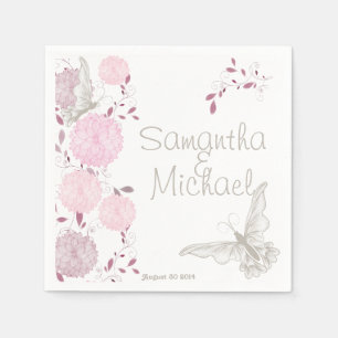 Serviette En Papier Papillons et chrysanthèmes roses