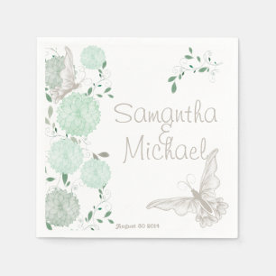 Serviette En Papier Papillons et chrysanthèmes verts