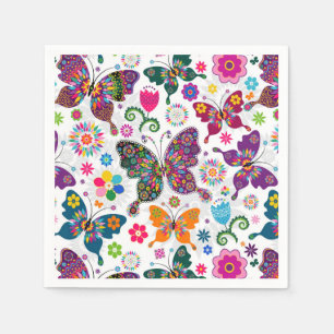 Serviette En Papier Papillons et fleurs colorés rétro Motif 2