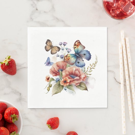 Serviette En Papier Papillons et fleurs Verdure (En situation)