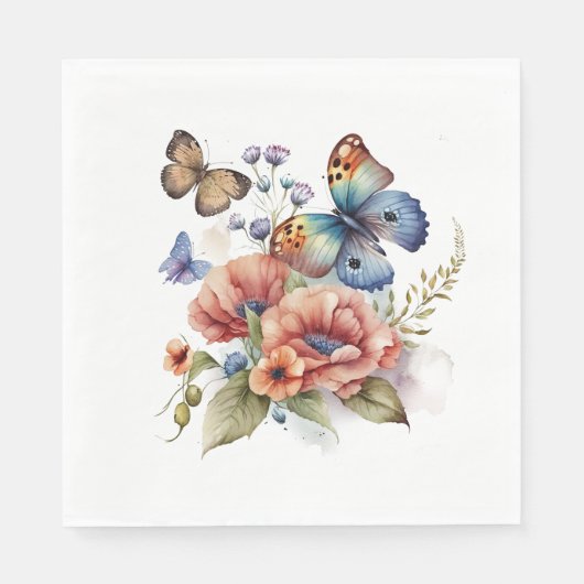 Serviette En Papier Papillons et fleurs Verdure (Devant)