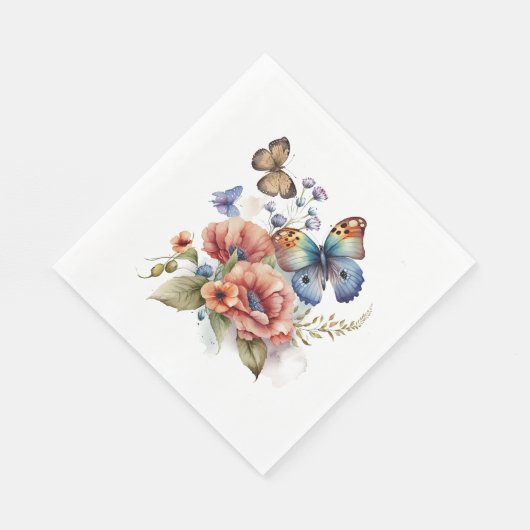 Serviette En Papier Papillons et fleurs Verdure (Coin)