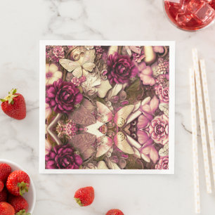 Serviette En Papier Papillons et roses en collage décoratif