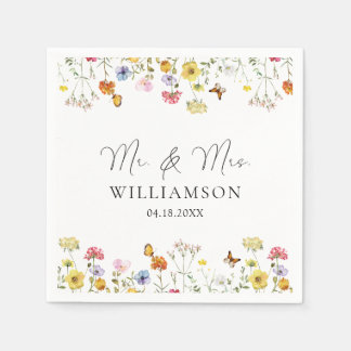 Serviette En Papier Papillons Fleur Sauvage Bohème M. & Mme Mariage