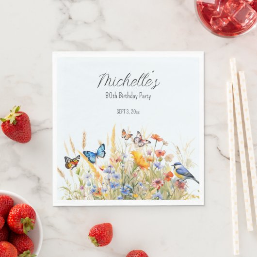 Serviette En Papier Papillons fleur sauvage Oiseaux Surprise 80e (En situation)
