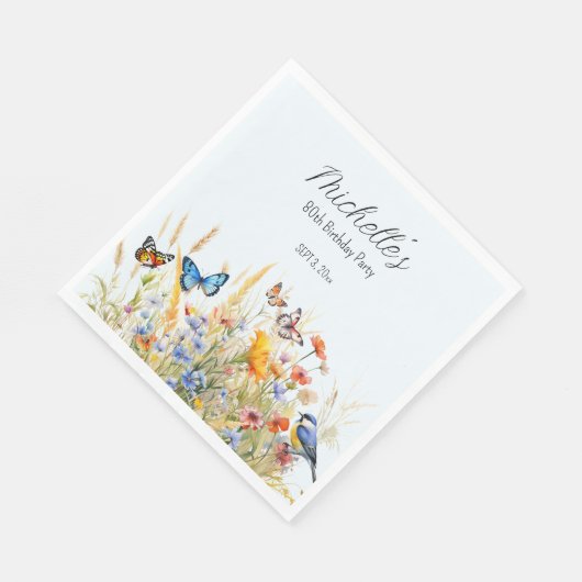 Serviette En Papier Papillons fleur sauvage Oiseaux Surprise 80e (Coin)