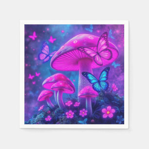 Serviette En Papier Papillons, Fleurs et Champignons-