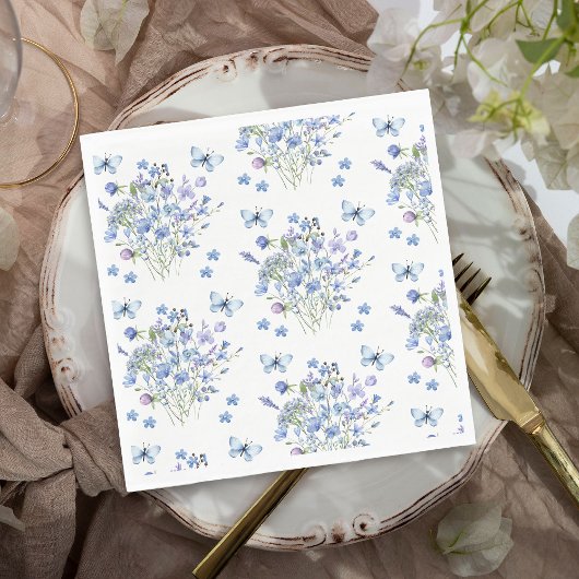 Serviette En Papier Papillons Fleurs sauvages à périwinkle Mariage flo