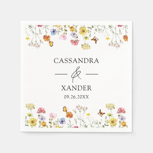 Serviette En Papier Papillons fleurs sauvages Boho Mariage Ampersand (Devant)