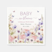 Serviette En Papier Papillons Fleurs sauvages violets rose bébé en fle (Devant)