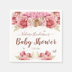 Serviette En Papier Papillons floraux Baby shower rose