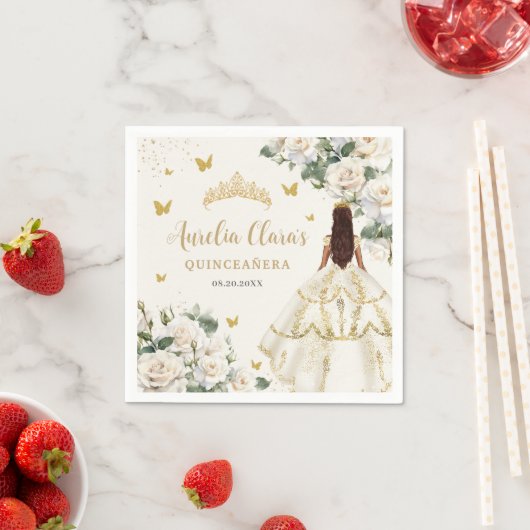 Serviette En Papier Papillons floraux de Champagne Quinceañera (En situation)