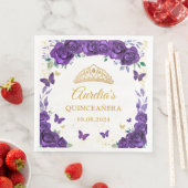 Serviette En Papier Papillons floraux pourpres Quinceanera Napkins (En situation)