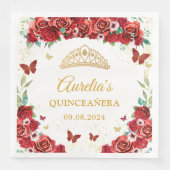 Serviette En Papier Papillons floraux Roses rouges Quinceanera Napkins (Devant)