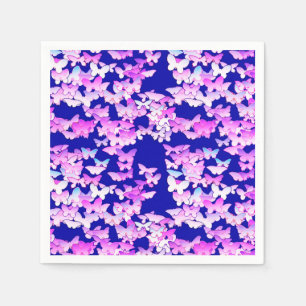 Serviette En Papier Papillons, lavande et bleu foncé