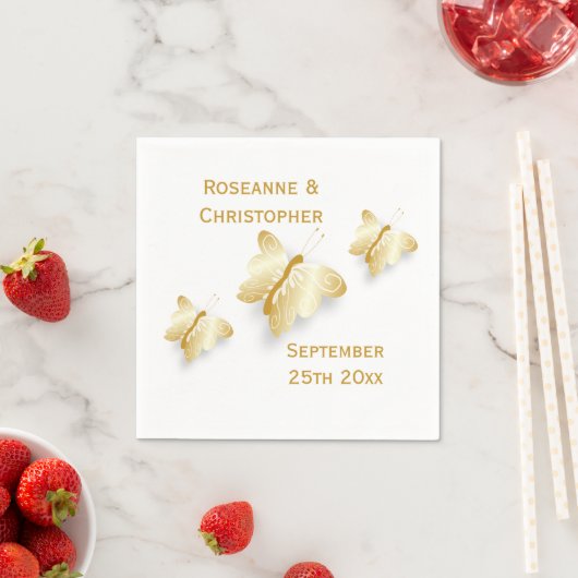 Serviette En Papier Papillons Mariages d'or Design (En situation)