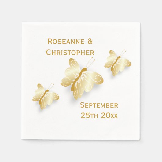 Serviette En Papier Papillons Mariages d'or Design (Devant)