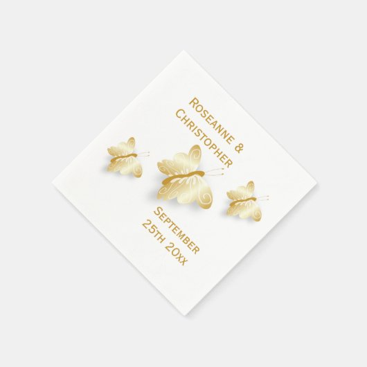 Serviette En Papier Papillons Mariages d'or Design (Coin)