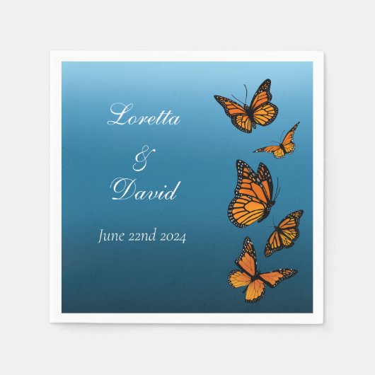 Serviette En Papier Papillons Monarque Blue Ombre (Devant)