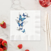 Serviette En Papier Papillons Morpho Volants Bleus (En situation)