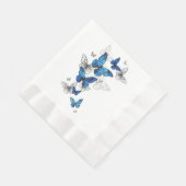 Serviette En Papier Papillons Morpho Volants Bleus (Coin)