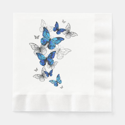 Serviette En Papier Papillons Morpho Volants Bleus (Devant)