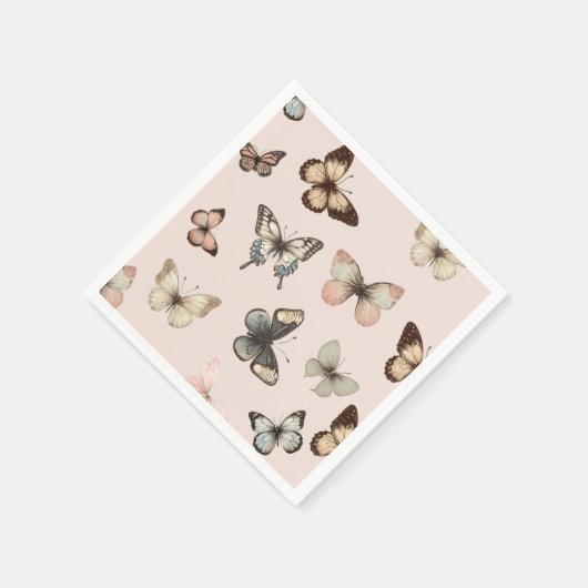Serviette En Papier Papillons Neutres Mignons, Tons Muets Rose Pâle (Coin)
